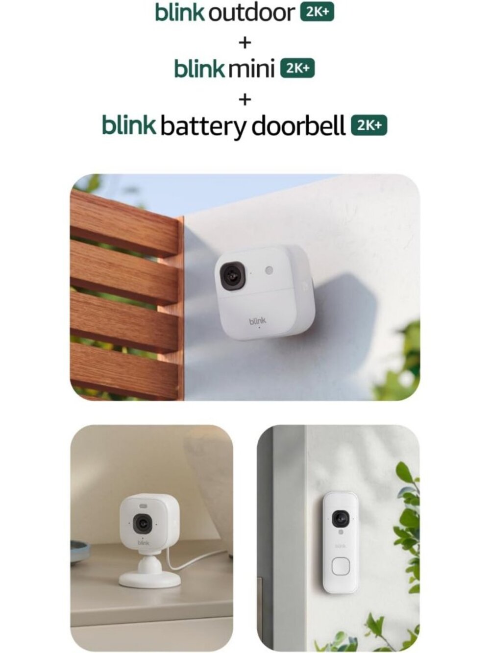 Complete 2K Security System - 2 Cameras + Doorbell, Long-Lasting Battery, Sync